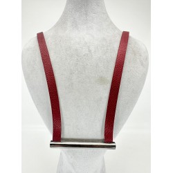 Bordo Derili Antrasit Taşlı Kolye